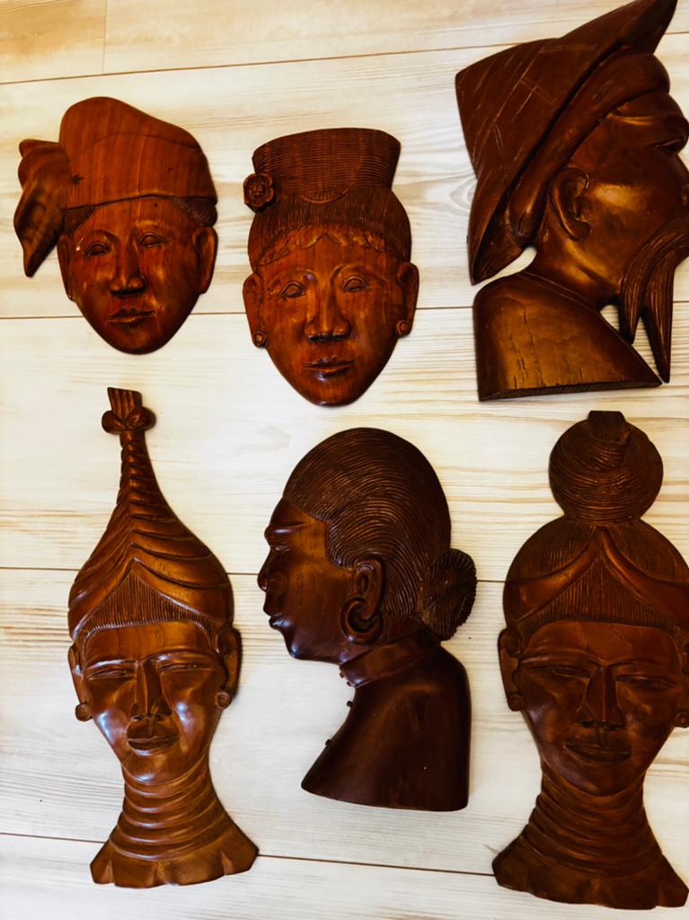 Houten koppem uit Indonesië 6 x totaal, Ophalen of Verzenden