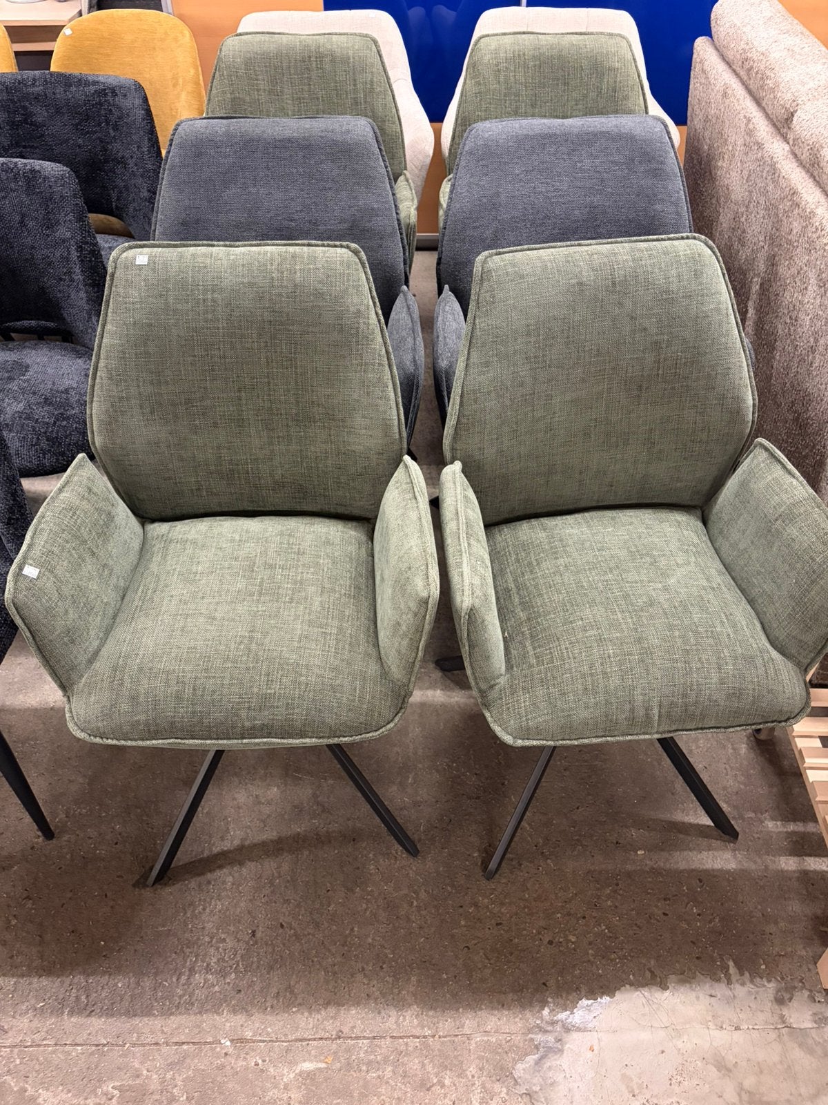 6 stoffen groen/blauwe draai eetkamerstoelen- Nieuw!, Ophalen, ., ., Eén