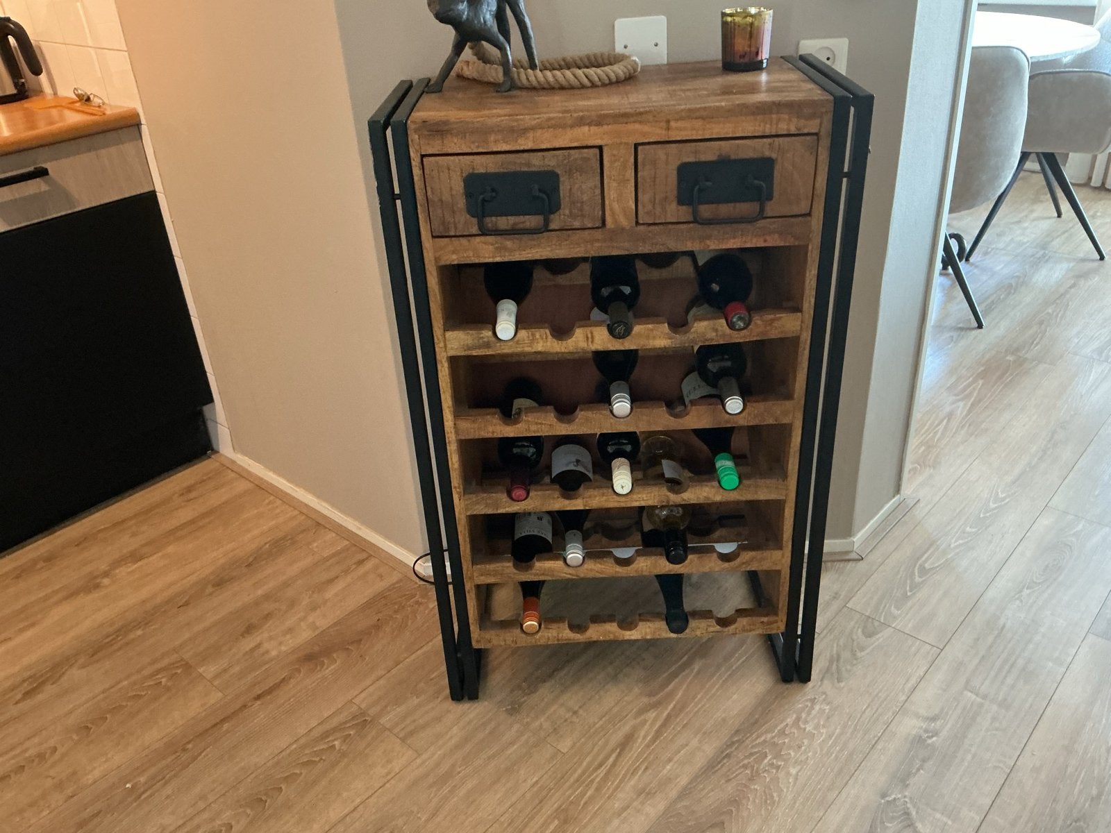 Mango Houten Wijnkast - 25 Flessen - 103x65x33 cm, Ophalen, Gebruikt, Hout, 25 flessen of meer