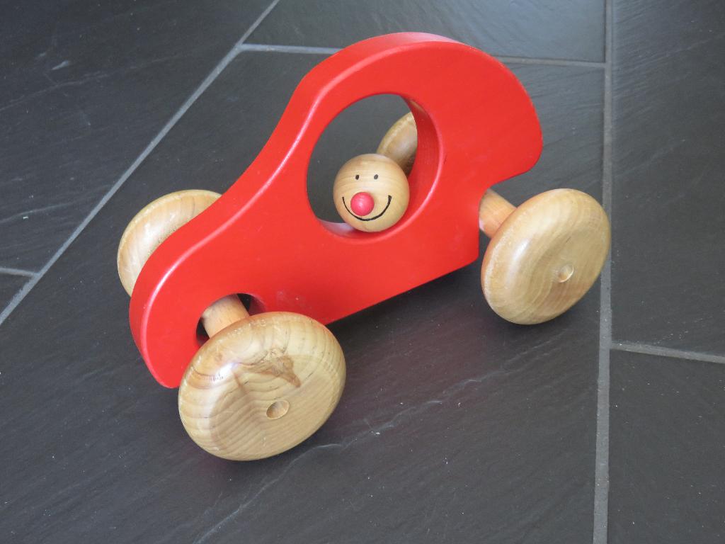 Janbibejan houten auto, rood. Als nieuw, Ophalen of Verzenden, Zo goed als nieuw, Rij- of Hobbelspeelgoed