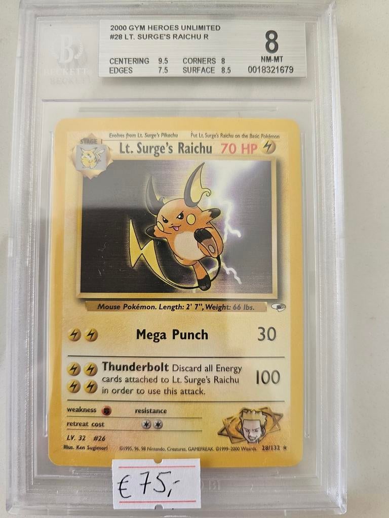 Lt. Surge's Raichu Pokémon kaart 28/132 BGS 8 NM-MT, Ophalen of Verzenden