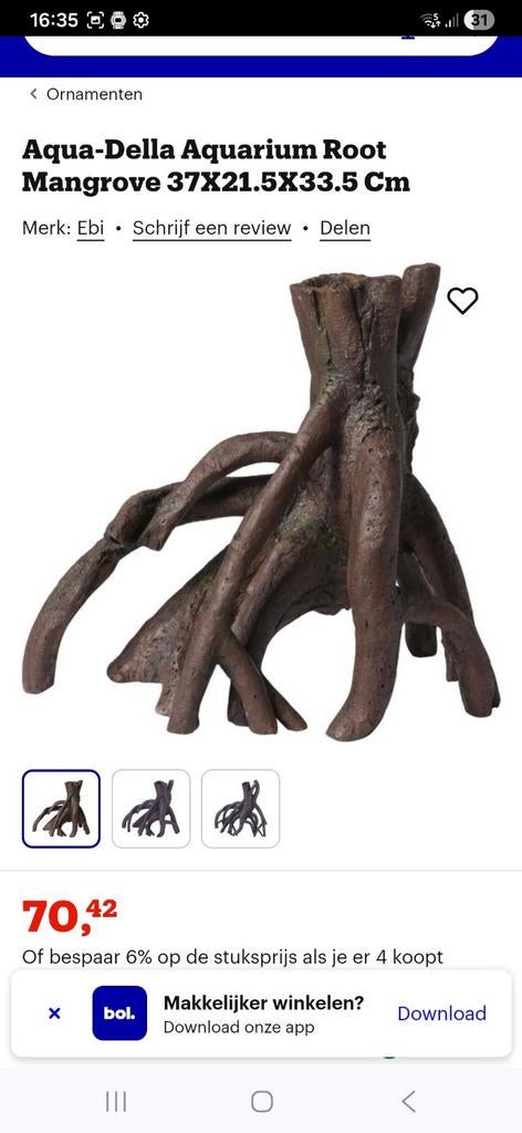 Mangrove natuurlijk ornament voor in aquarium, Ophalen of Verzenden, Zo goed als nieuw