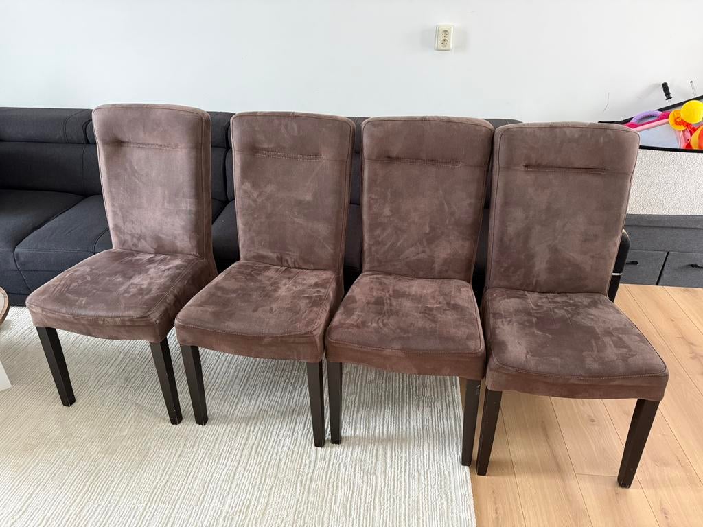4 eettafel stoelen in nette ataat, Ophalen, Bruin, Zo goed als nieuw, Vier