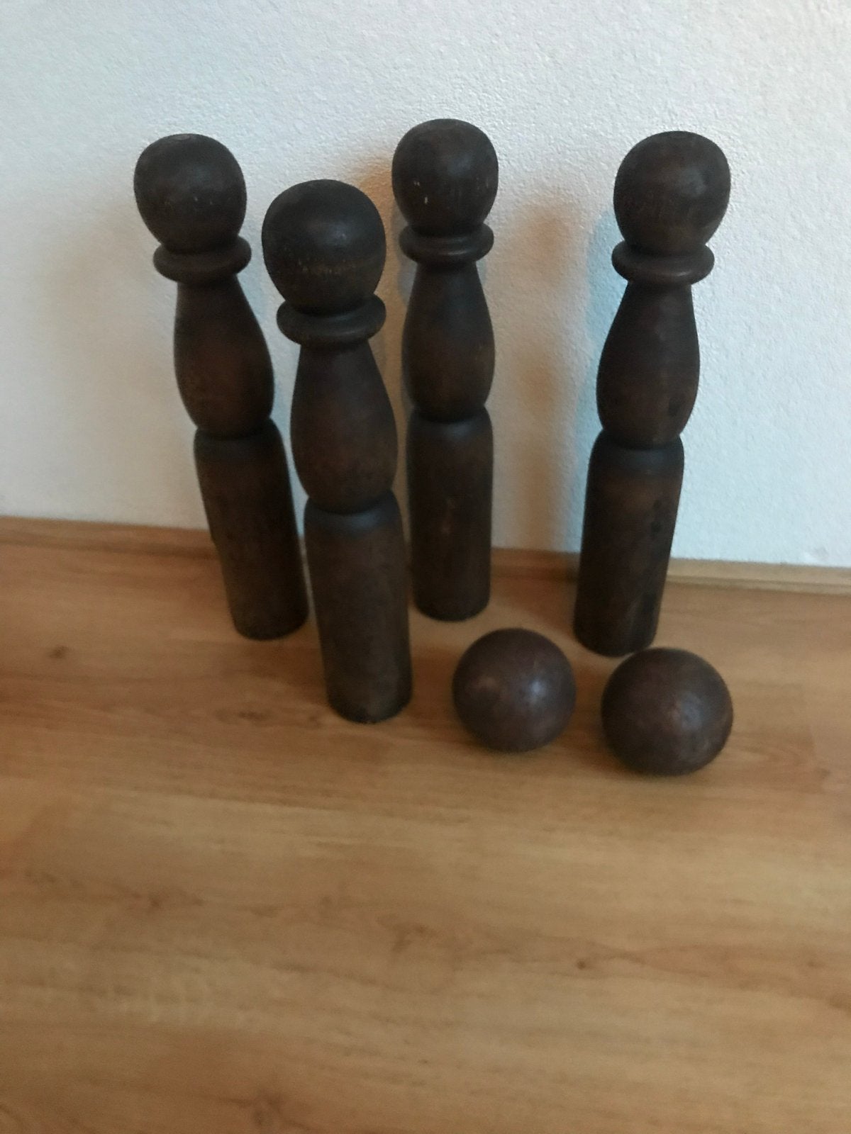 Antieke houten kegelset met ballen, Antiek en Kunst, Ophalen of Verzenden