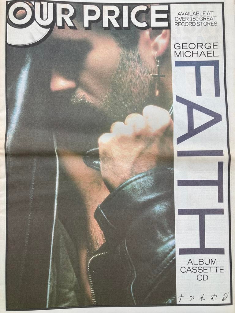 Paginagrote A3 advertentie GEORGE MICHAEL Faith release, Cd's en Dvd's, Vinyl | Pop, Ophalen of Verzenden, Gebruikt