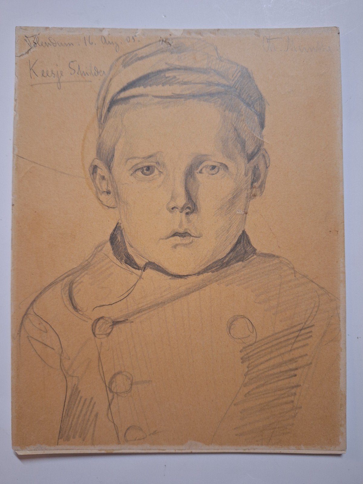Tekening Volendamse jongen 'Keesje Schilder' door Ch. Munthe, Antiek en Kunst, Ophalen of Verzenden, Tekening, Potloodtekening