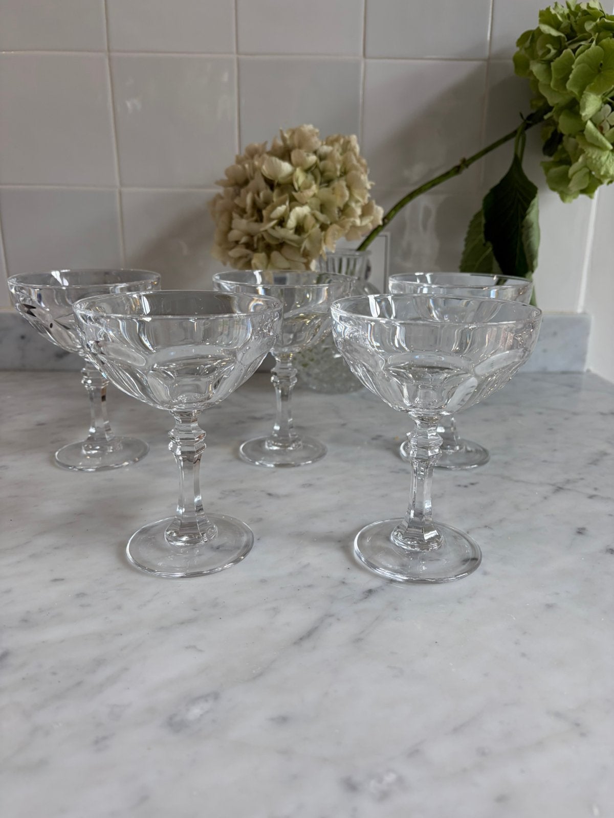 Vintage set 5 kristal glazen champagne dessert coupes glas, Ophalen