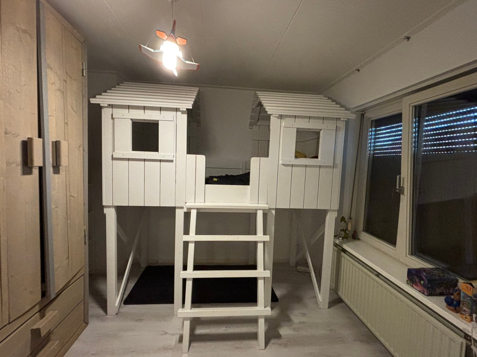 Boomhut bed, Ophalen, 90 cm, Eenpersoons, Wit