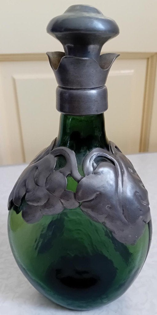 Art-Deco groene karaf met tin beslag, Ophalen of Verzenden
