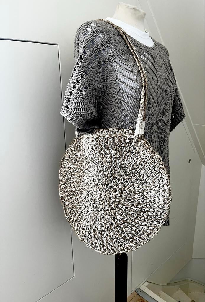 Tas tasje  riet  linnen beige / trui Pauw vest 38 40, Ophalen of Verzenden, Gebruikt, Geel, Schoudertasje