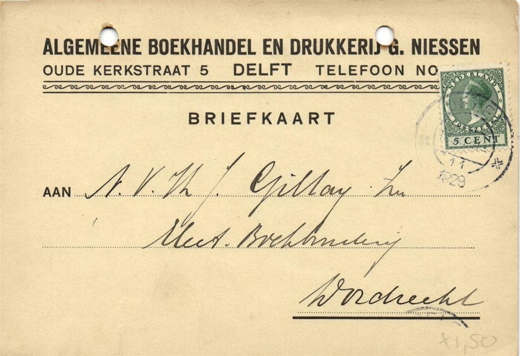 Algemeene Boekhandel en Drukkerij G. Niessen, Delft - 11.192, Ophalen of Verzenden, Briefkaart