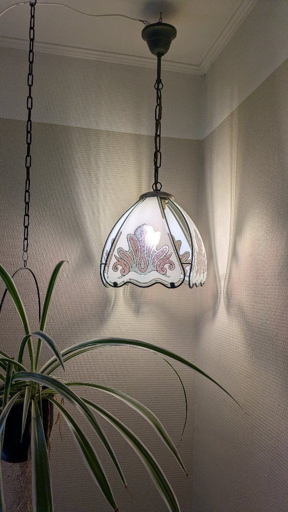 Vintage Hollywood regency hanglamp, Vintage, Zo goed als nieuw, Glas, E27 (groot)