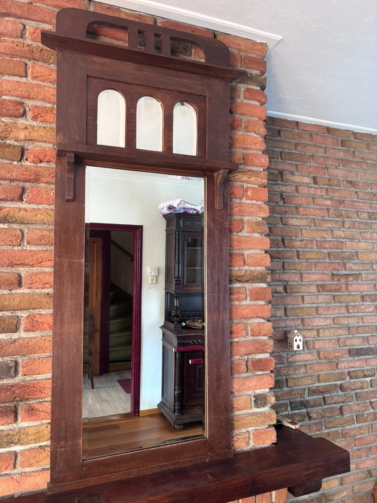 Antieke houten spiegel, Ophalen, Rechthoekig, Minder dan 50 cm