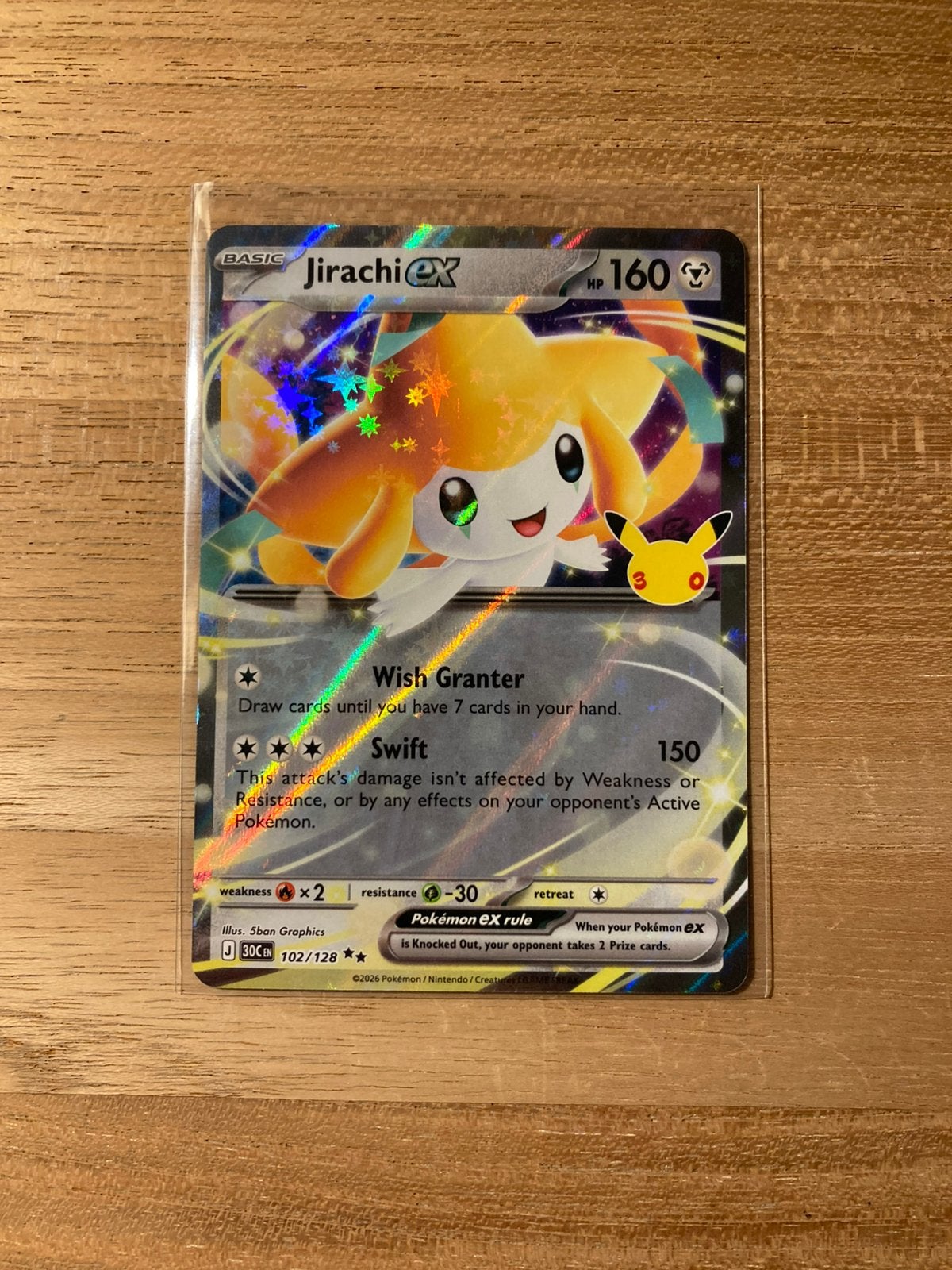 Pokemon Kaart Jirachi ex 102/128 - 30th Celebration, Hobby en Vrije tijd, Ophalen of Verzenden, Zo goed als nieuw, Losse kaart