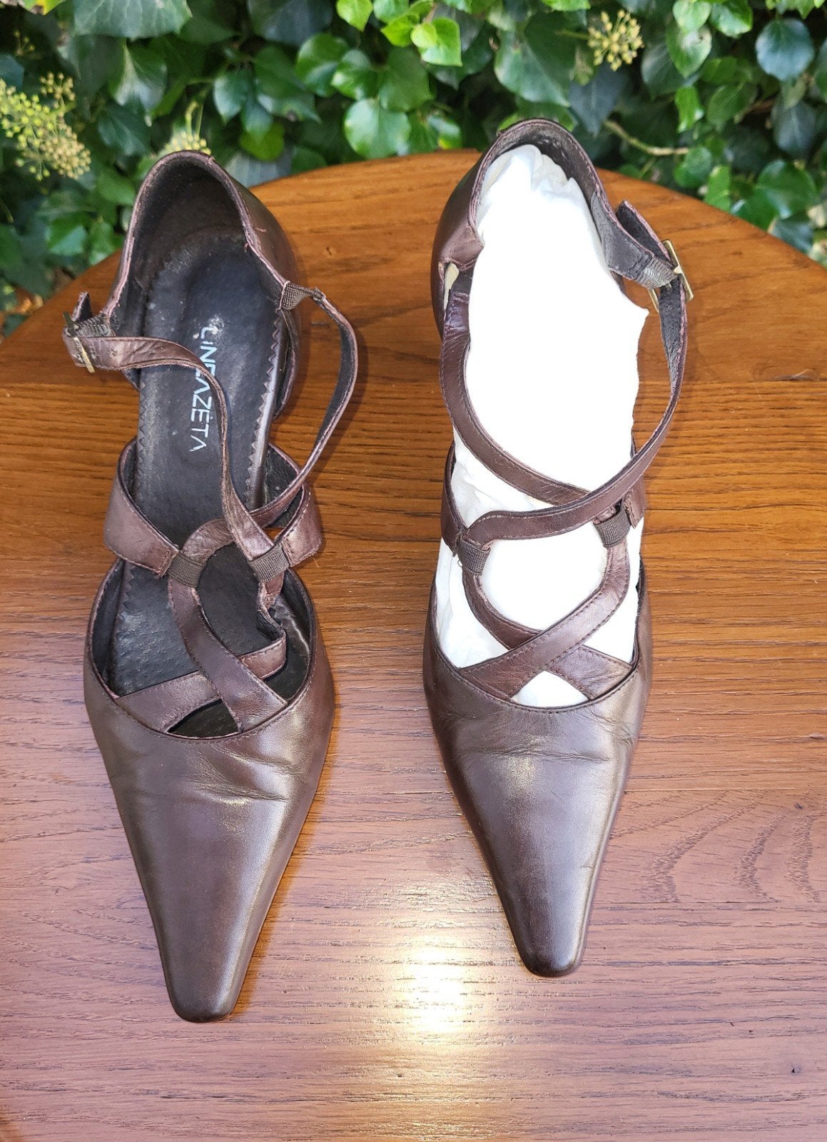 Bruin leren pumps/sandalen met hak  Linea Zeta, maat 39, Bruin, Instappers, Ophalen of Verzenden, Zo goed als nieuw