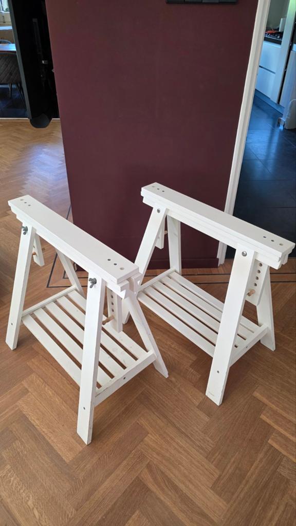Tafelblad met schragen, Ikea - Wit, Gebruikt, Huis en Inrichting, Tafels | Eettafels, Ophalen, Gebruikt, 50 tot 100 cm, 150 tot 200 cm