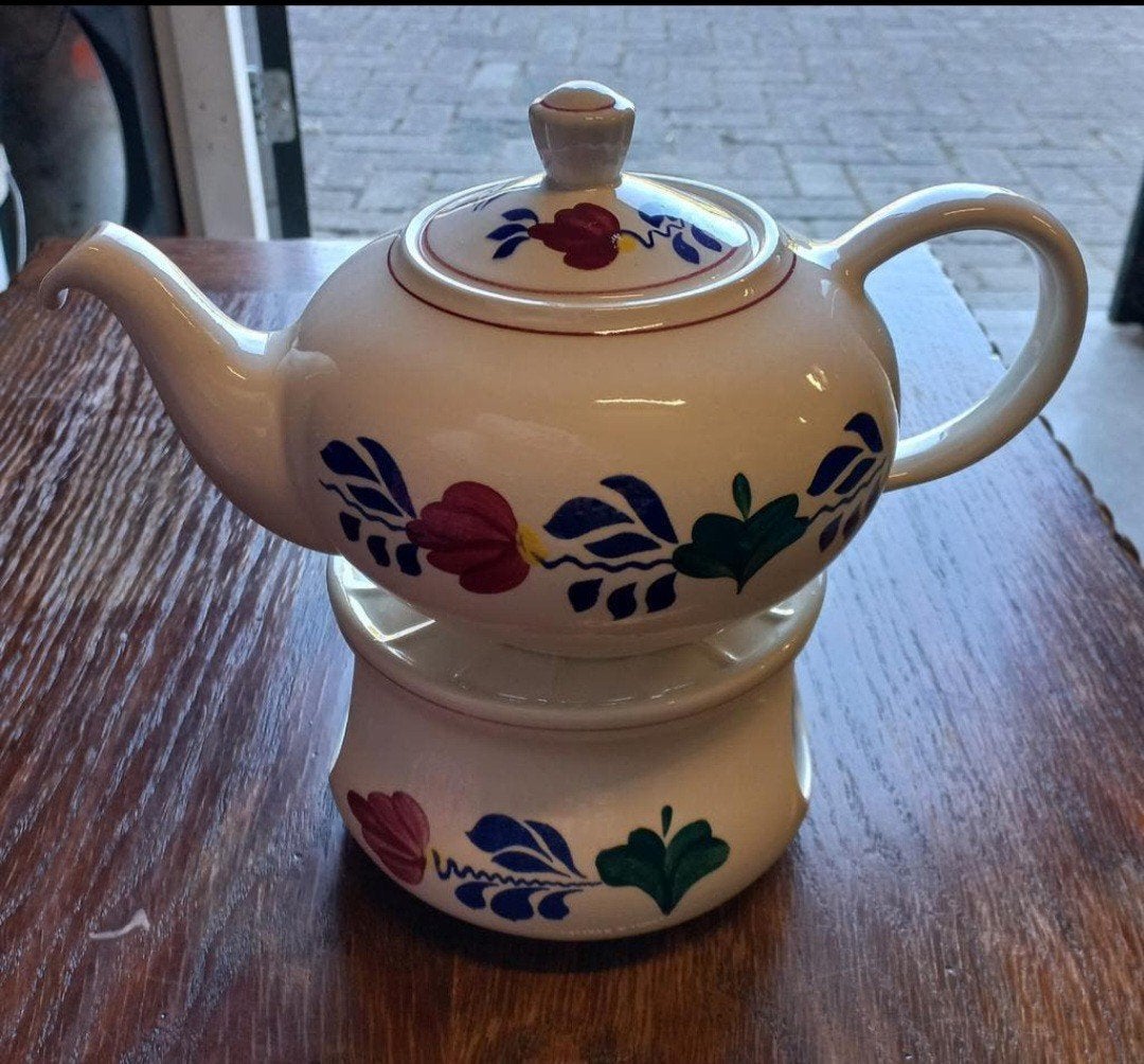 Boerenbont theepot met theelicht, Huis en Inrichting, Keuken | Servies, Overige merken, Keramiek, Landelijk/Boerenbont, Ophalen of Verzenden