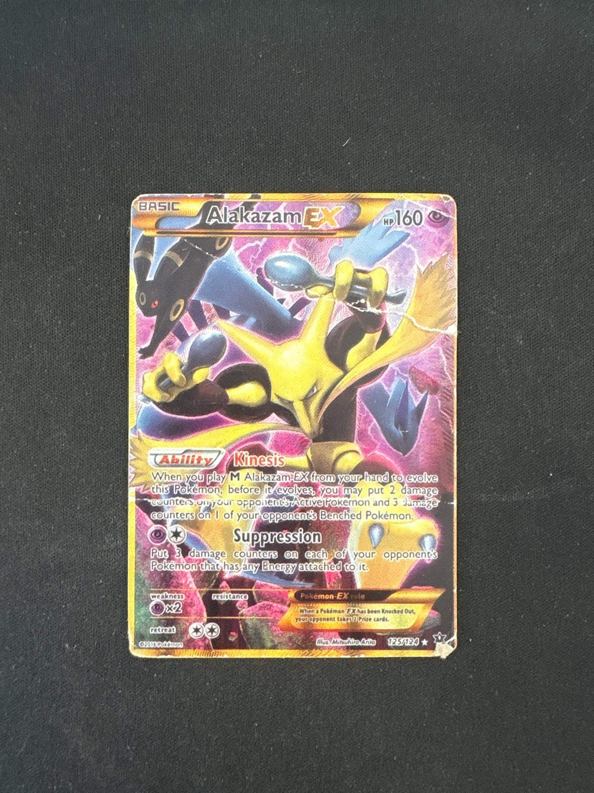 Alakazam ex 125/124 - Slechte staat, Hobby en Vrije tijd, Verzamelkaartspellen | Pokémon, Ophalen of Verzenden, Gebruikt, Losse kaart