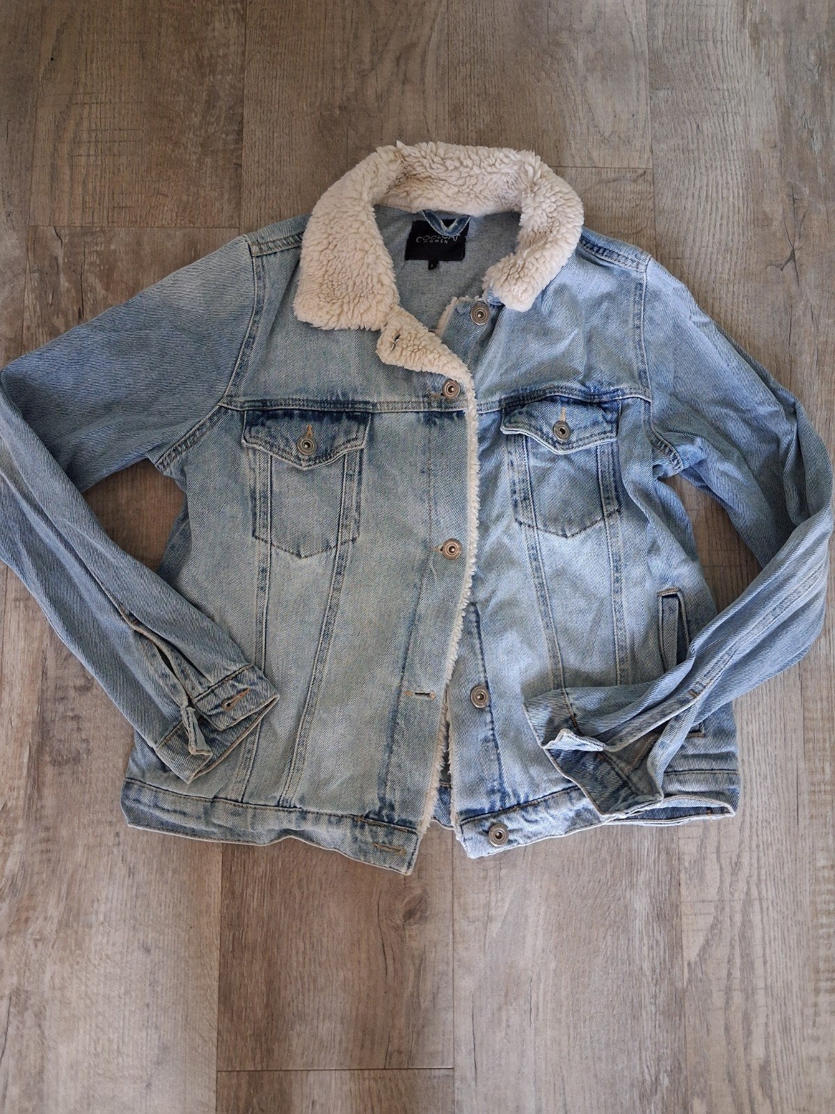 Dames spijkerjack met teddy kraag - Maat L, Ophalen of Verzenden, Gedragen, Maat 38/40 (M), Blauw