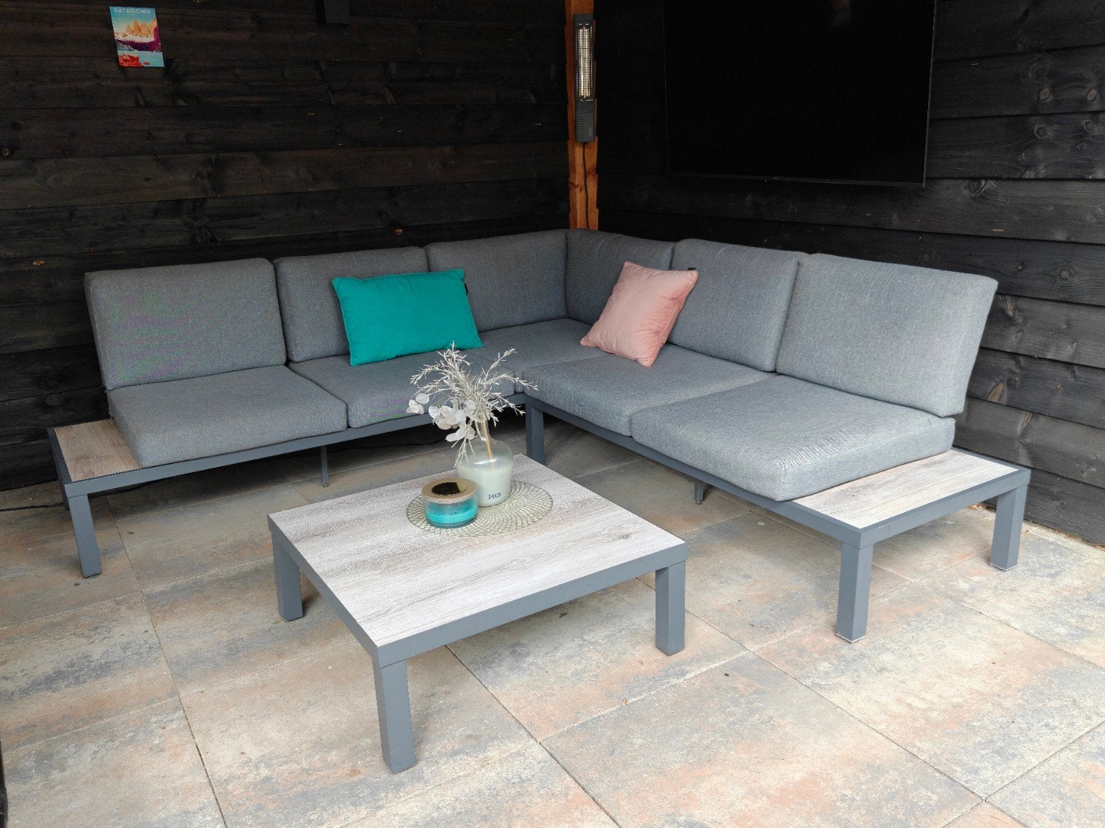 Le Sud Hoekbank + tafel buiten 240x240cm - Zo goed als nieuw, Tuin en Terras, Tuinsets en Loungesets, Ophalen, 5 zitplaatsen, Aluminium