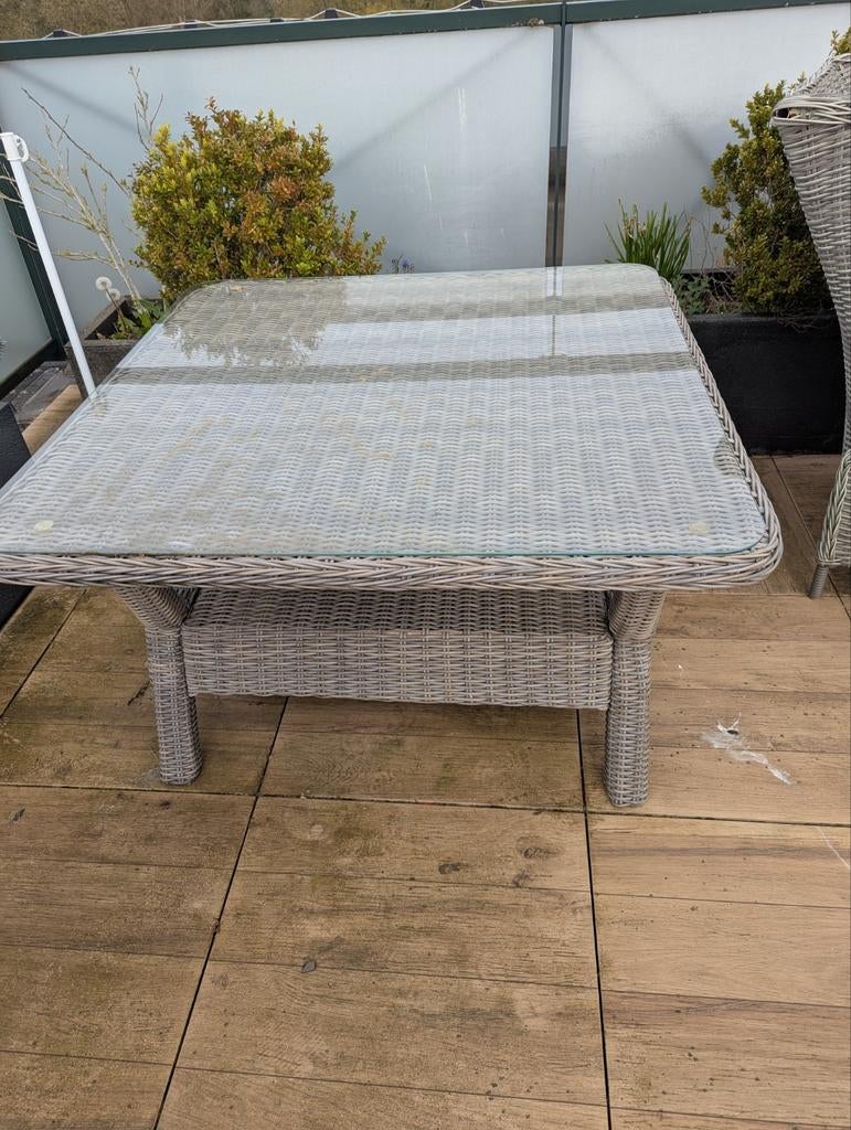 Grijze wicker tuinset met glazen tafelblad, Tuin en Terras, Ophalen