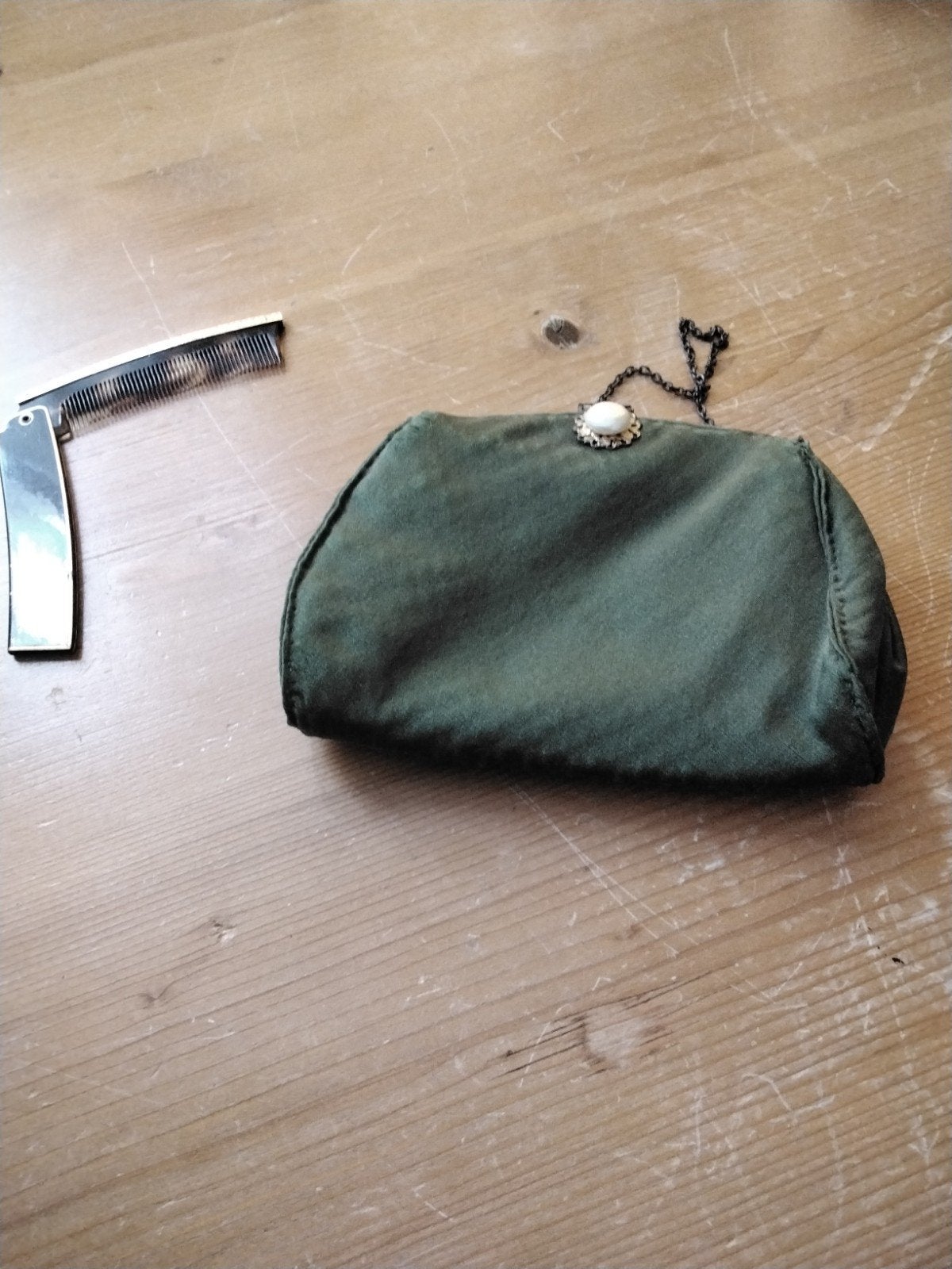 Vintage Avondtasje met Inklapbaar Kammetje - Groen, Ophalen of Verzenden