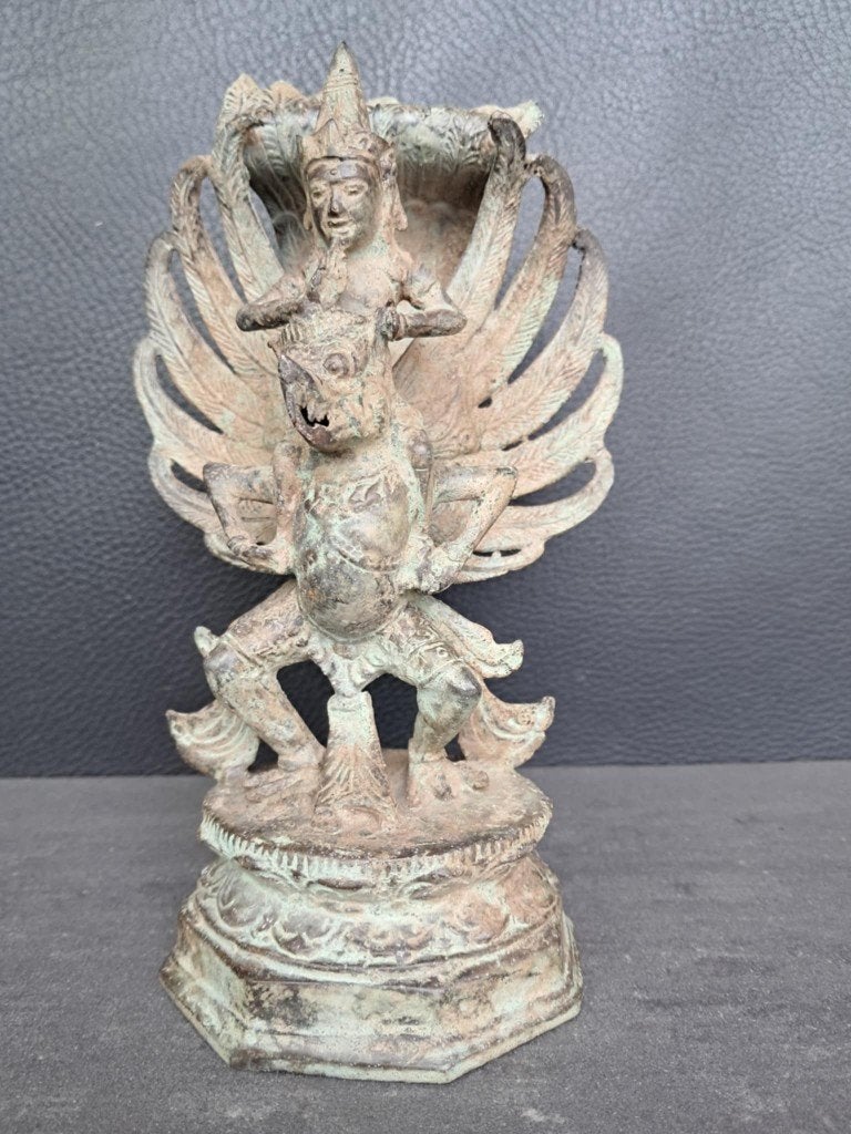 Bronzen beeld van Vishnu op Garuda/Indonesië/Bali, Ophalen of Verzenden, Brons, Beeld, Minder dan 20 cm