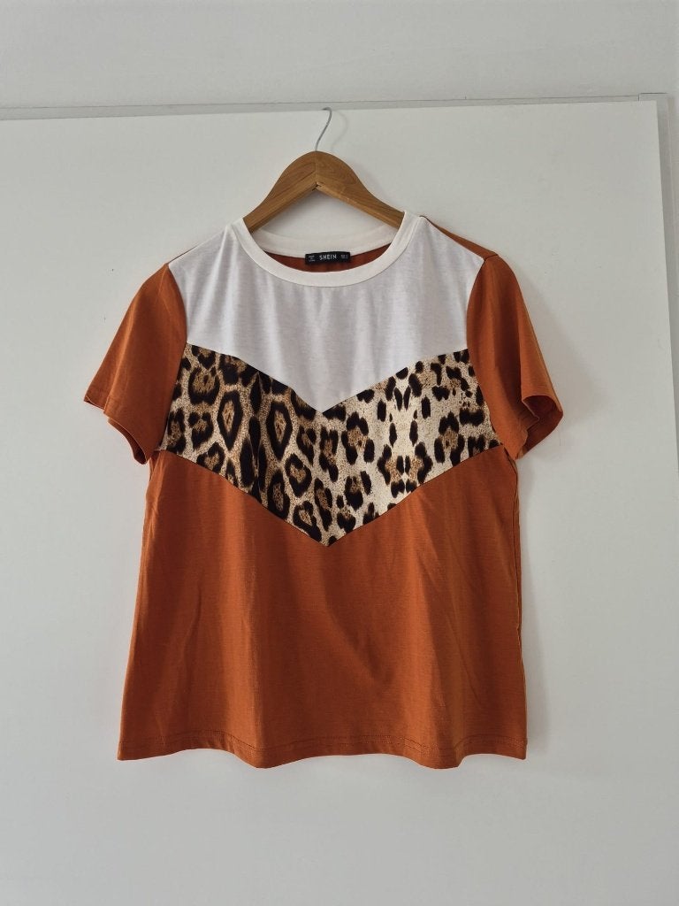 T-shirt Shein maat S dames - wit / oranje, Oranje, Ophalen of Verzenden, Zo goed als nieuw, Korte mouw