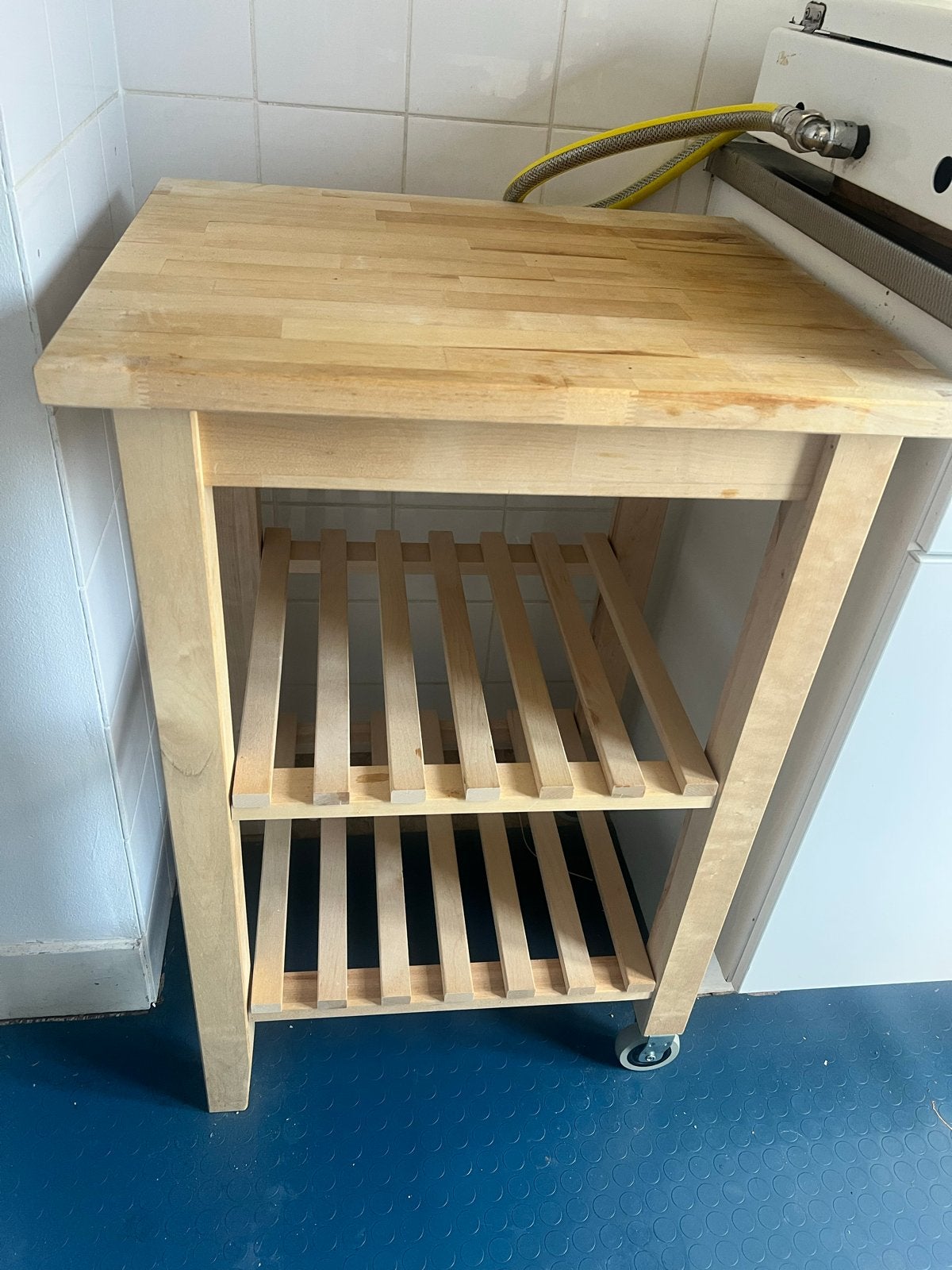 Bekväm Ikea Houten keukentrolley met snijplank en wielen, Ophalen, Gebruikt