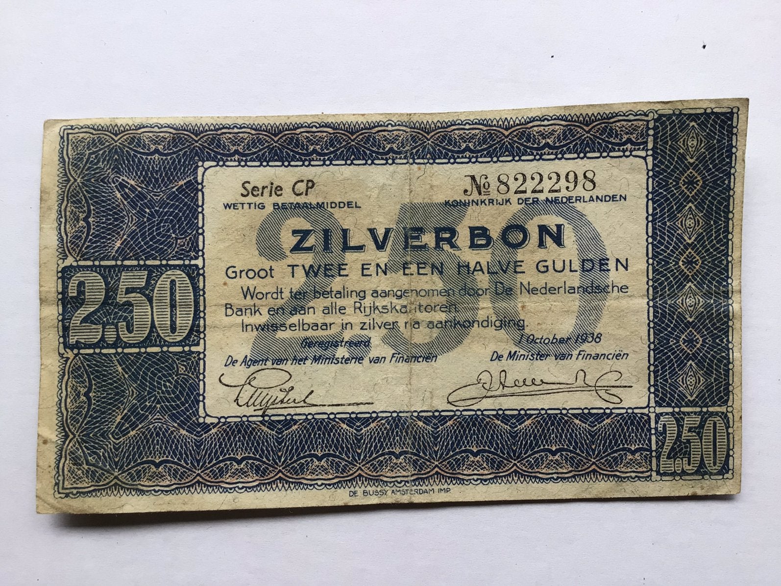 Zilverbon 2.50 gulden, Ophalen of Verzenden, 50 gulden