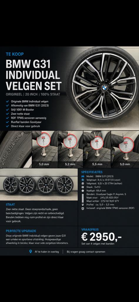BMW G31 Individual Velgenset 20 inch met Goodyear Runflat, Auto-onderdelen, Banden en Velgen, Banden en Velgen, Ophalen of Verzenden