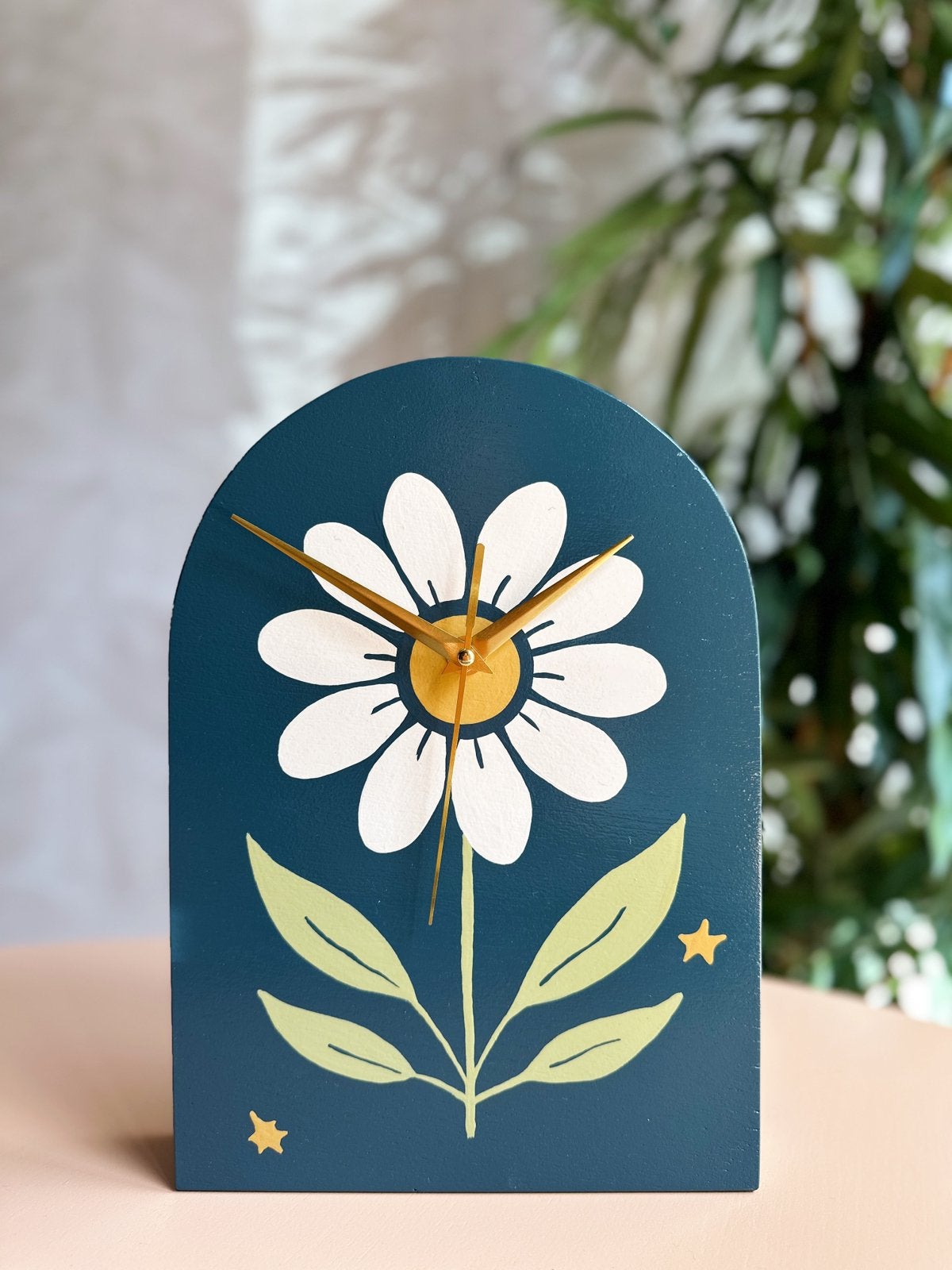 Handgemaakte klok madeliefje bloem hout margriet, Ophalen of Verzenden