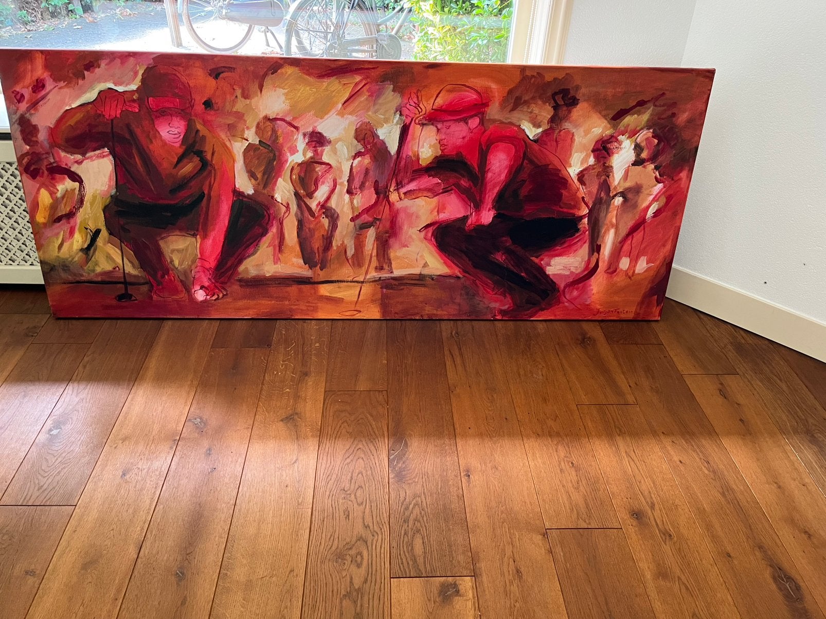 Jurjen Fontein - schilderij golfers (2 m bij 80 cm), Ophalen