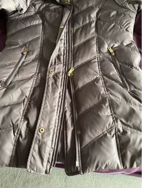 Warme winterjas pufferjas met bontkraag - Maat L, Bruin, Maat 42/44 (L), Ophalen of Verzenden, Zo goed als nieuw
