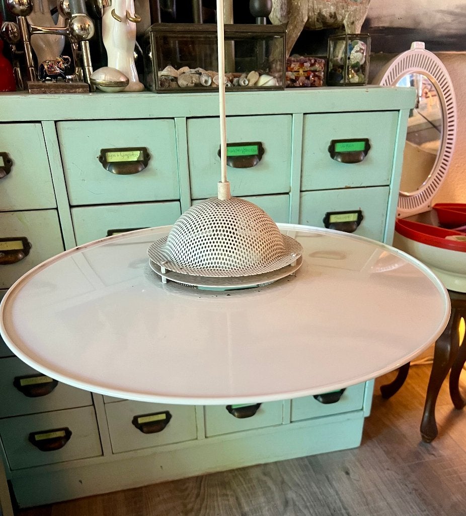 Vintage retro mid century space age hanglamp Pilastro lamp, Gebruikt, E14 (klein), Ophalen of Verzenden, Metaal