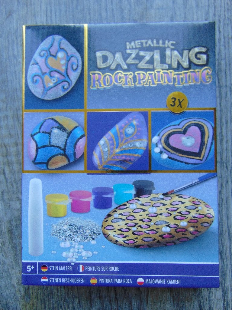 Metallic Dazzling Rock Painting Happy Stones - 3 stenen verf, Fantasie, Nieuw, Ophalen of Verzenden, Steen of Keramiek