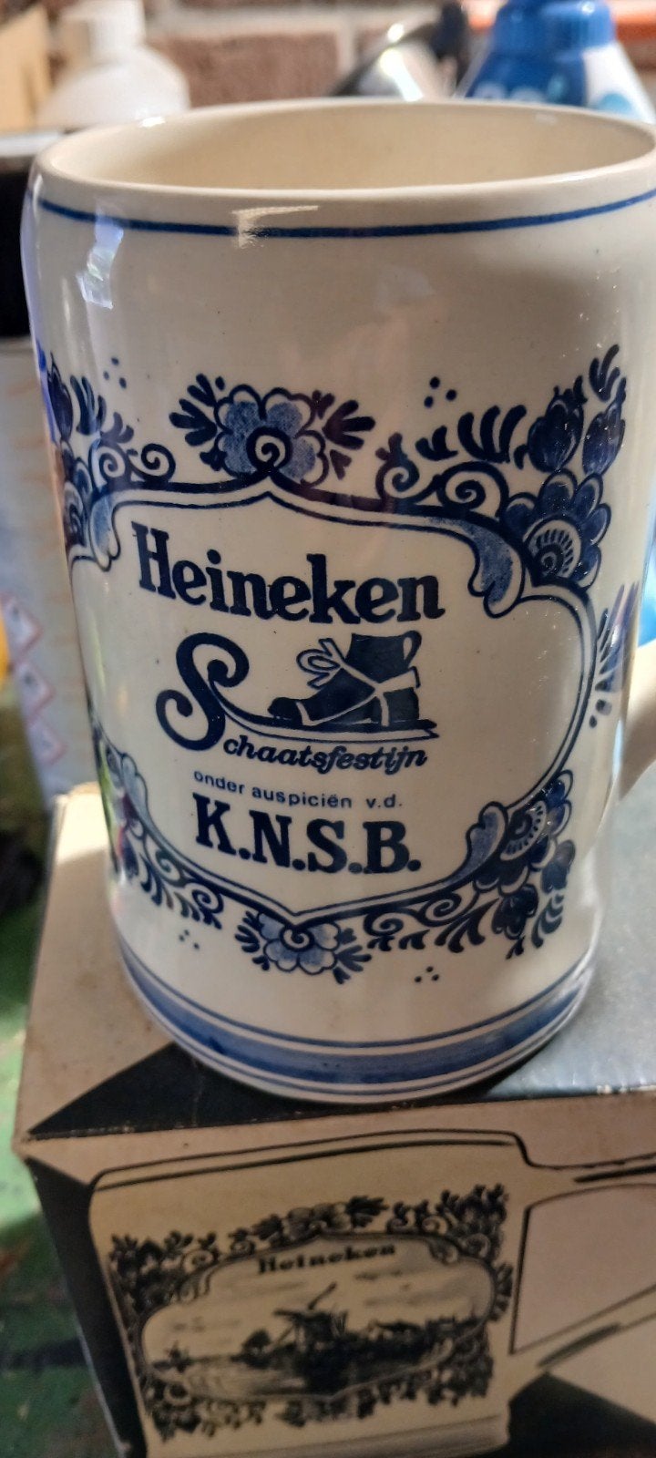 Delfts Blauw Heineken Schaatsfestijn Mok K.N.S.B. Antiek, Ophalen