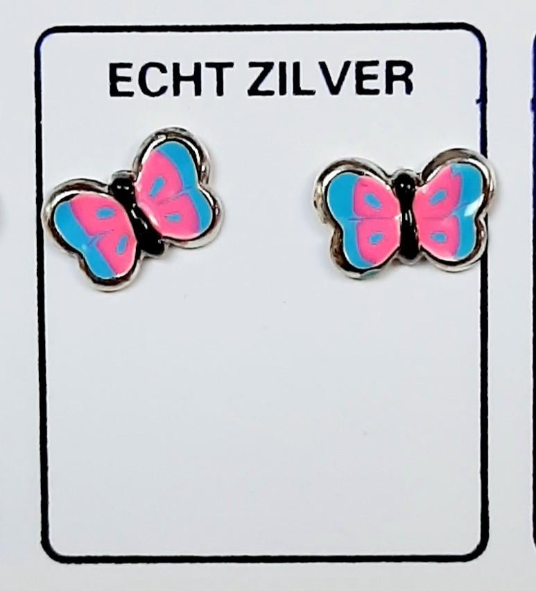 Lieve vlinder oorknopjes zilver div.kleuren., Ophalen of Verzenden, Nieuw, Overige kleuren, Oorbellen