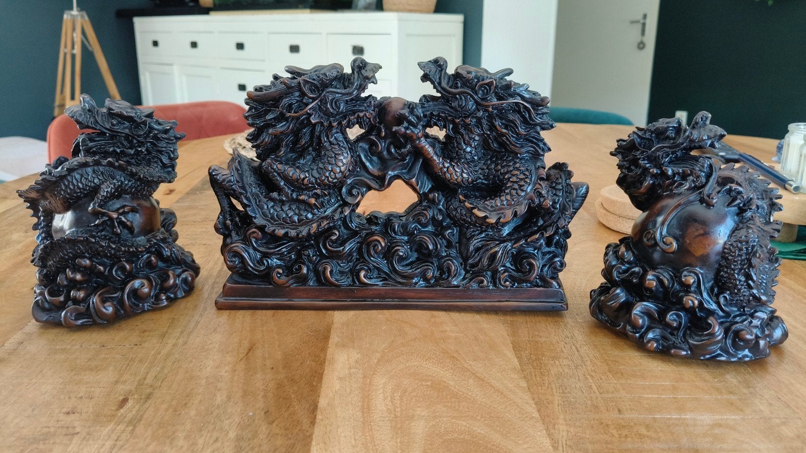 Feng Shui Draak Sculpturen - Set van 3, Overige onderwerpen, Ophalen of Verzenden, Handgemaakt, 20 - 50 cm