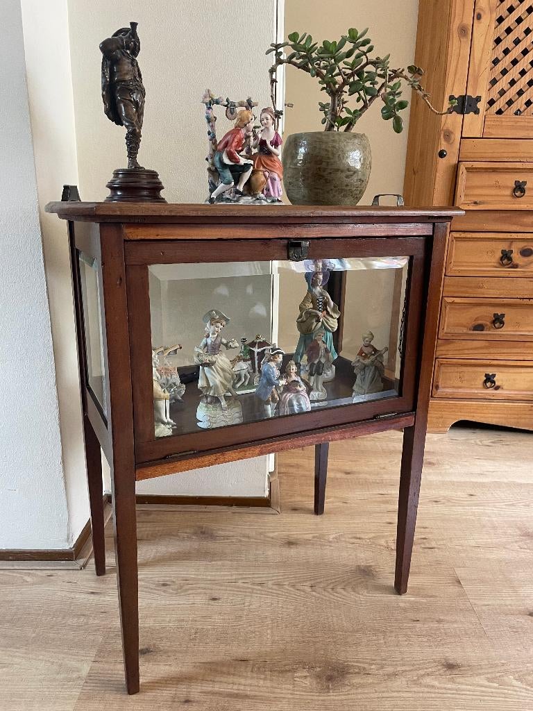 Antiek theekastje, kastje met geslepen glas, Ophalen, 50 tot 100 cm, Glas, Minder dan 100 cm