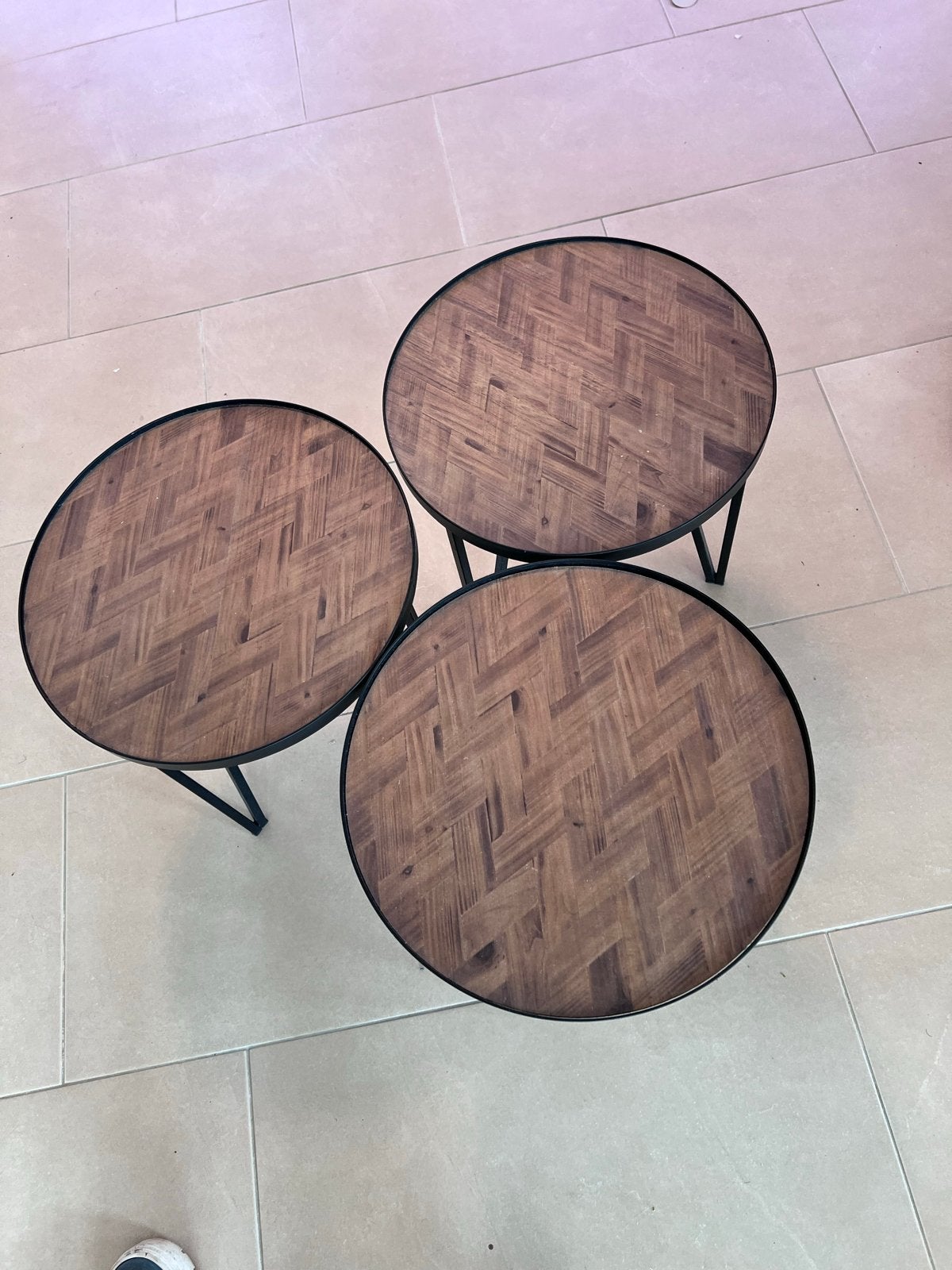 Set van 3 Bijzettafels - Rond, Hout & Metaal, Ø 35cm, Minder dan 45 cm, Minder dan 55 cm, Rond, Ophalen of Verzenden