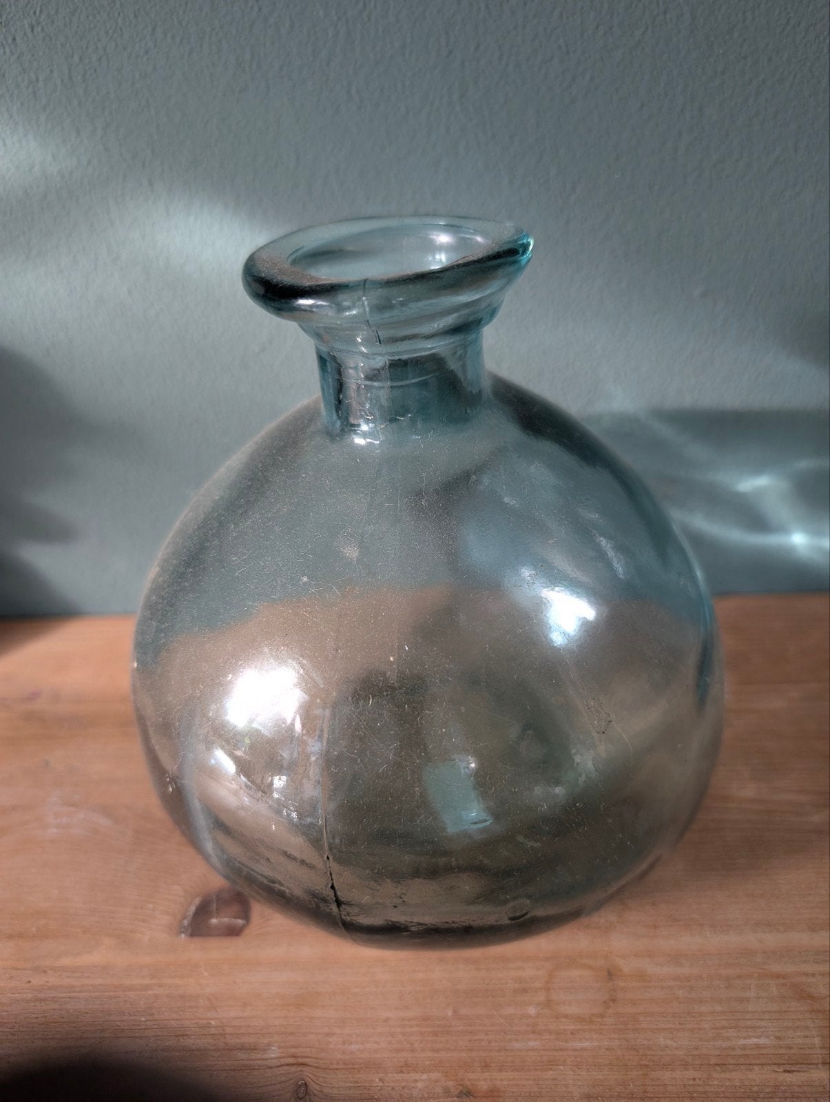 Glazen fles/vaas, groenblauw, Antiek en Kunst, Ophalen of Verzenden