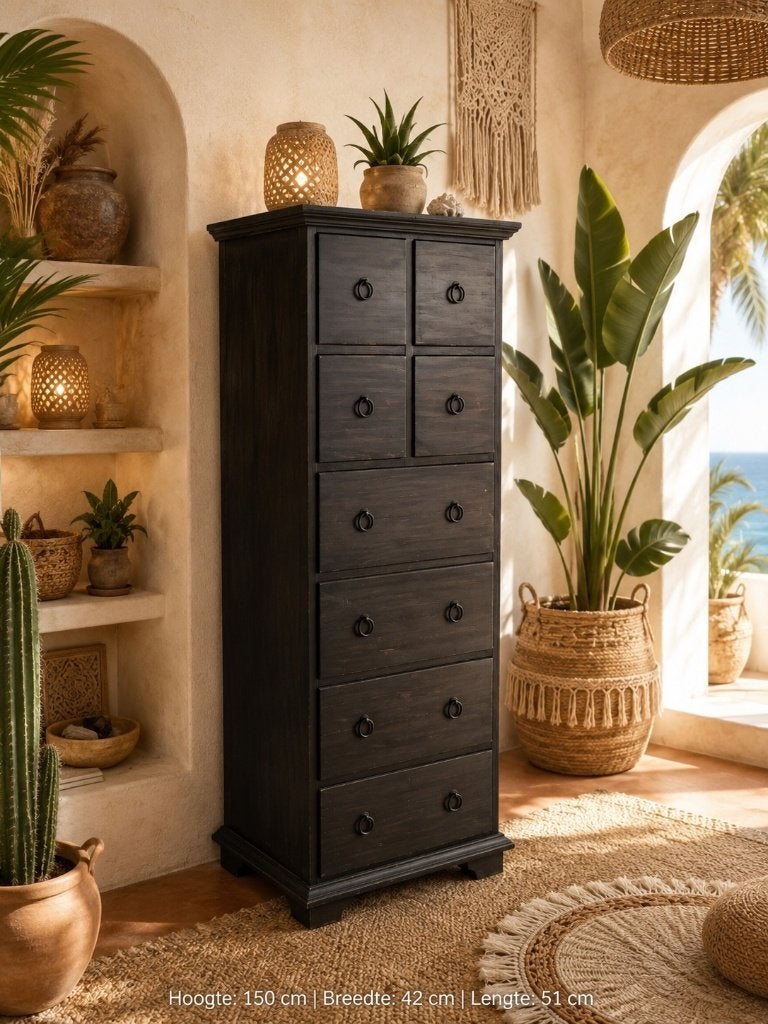 Stoere zwarte ladenkast / apothekerskast, Huis en Inrichting, Kasten | Ladekasten, Ophalen, 5 laden of meer, Zo goed als nieuw