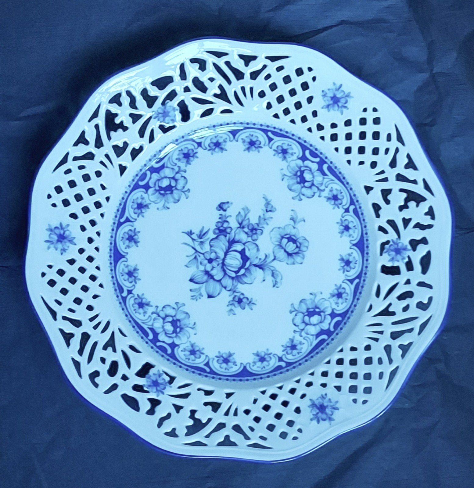 Schumann Arzberg Ajour Sierbord / Gebakschaal - Echt Cobalt, Ophalen of Verzenden