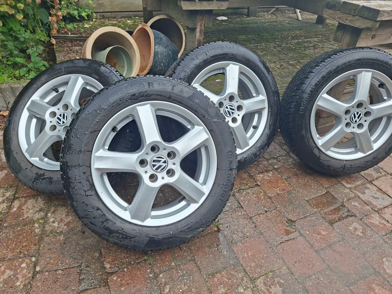 Continental Winterband op Alu Velg 185/60 R15 Polo/Audi/Seat, Ophalen, Gebruikt, 15 inch, Banden en Velgen