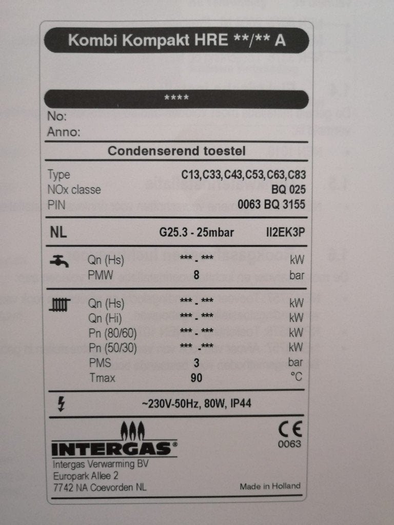 cv ketel intergas, Ophalen, 30 tot 80 cm, Cv-ketel of Combi-ketel, Nieuw