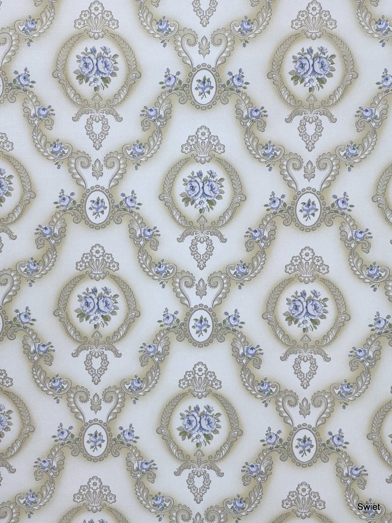 4978 goud blauw behang chique klassiek met bloemen 70s swiet, Ophalen of Verzenden, Wit