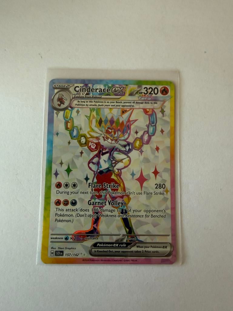 Cinderace ex 157/142 Tera Full Art Pokémon Kaart, Ophalen of Verzenden, Zo goed als nieuw, Losse kaart, Foil