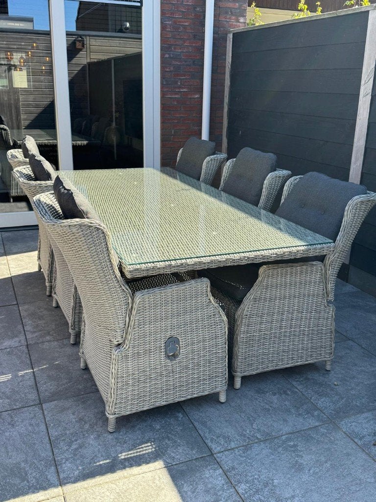 Zgan tuinset tafel en 6 stoelen, Tuin en Terras, Tuinsets en Loungesets, Ophalen, Overige materialen, 6 zitplaatsen, Zo goed als nieuw