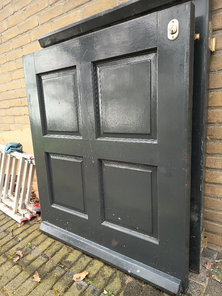 deelbare buitendeur/ duodeur, zwaar massief hardhout Meranti, Gebruikt, 80 tot 100 cm, Ophalen of Verzenden, Buitendeur